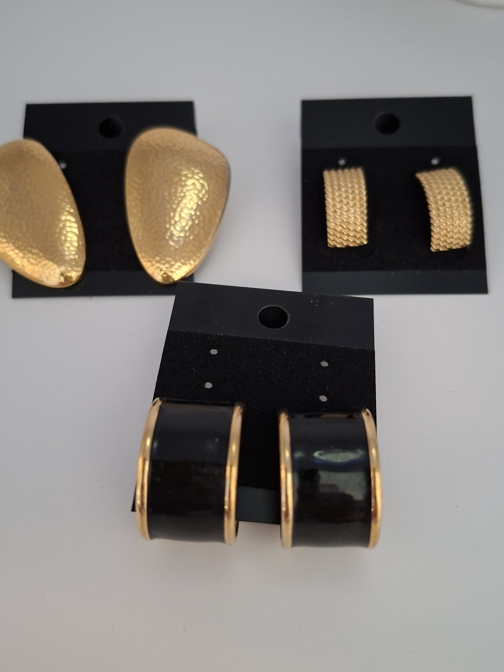 Vintage Monet 3 Pair Of Pierced Earrings In Gold Tone And Black